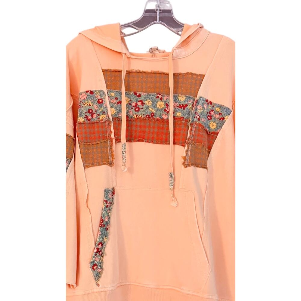 Easel Patchwork Hoodie Tunic Peach Floral Boho Oversized Medium NWT - Picture 4 of 8